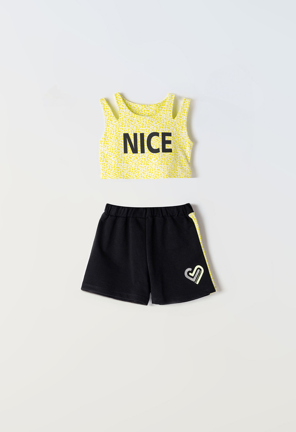 EBITA shorts set in lime color with amimal print.