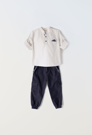 HASHTAG linen pants set in blue color with shirt.