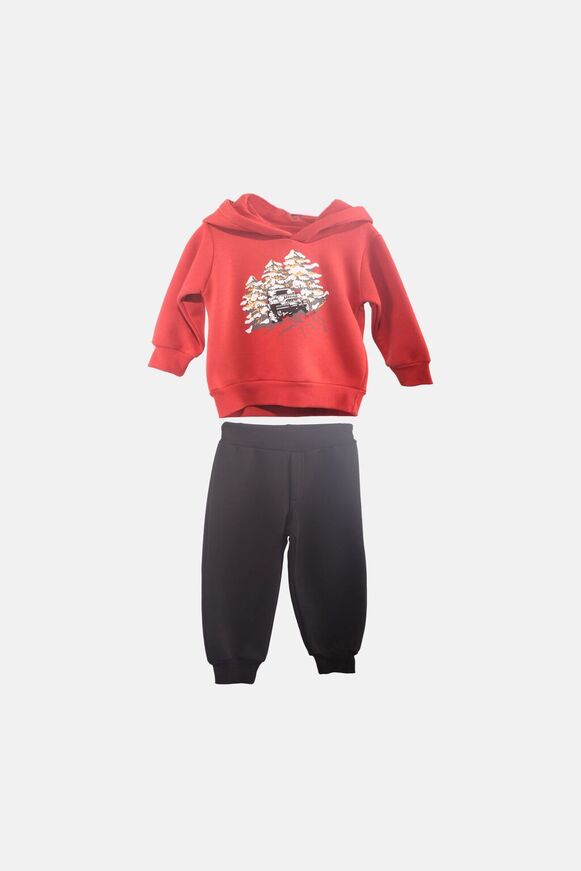 JOYCE tracksuit set in brick color with hood and embossed print.