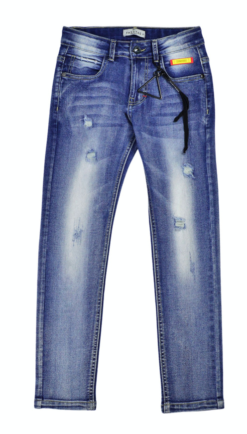 HASHTAG jeans in stonewashed blue with rips.