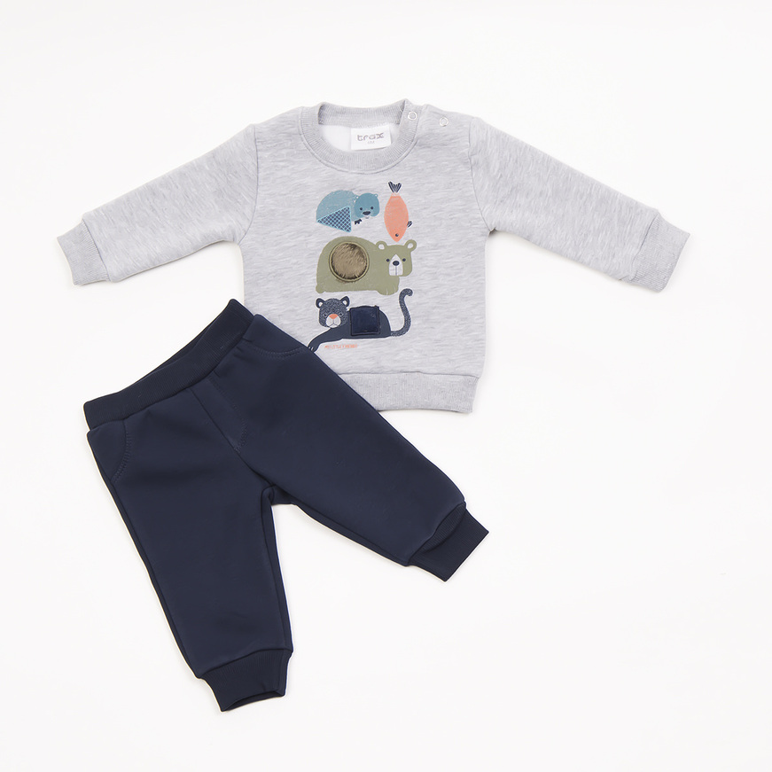 TRAX tracksuit set in gray melange color with embossed animal print.