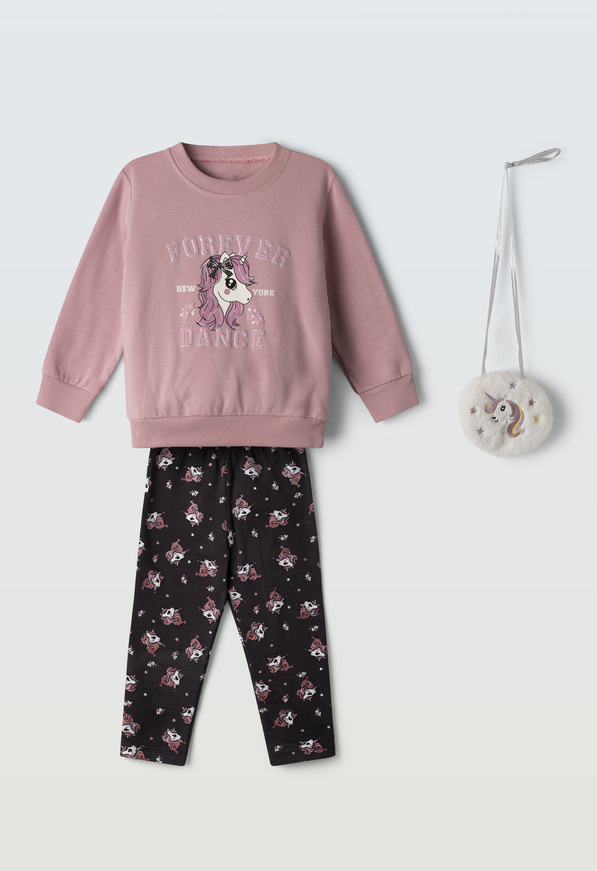 Σετ κολάν ΕΒΙΤΑ σε ροζ χρώμα με ασορτί τσαντάκι.