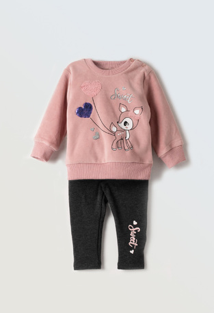 EBITA set of velor leggings in pink with embossed deer print.