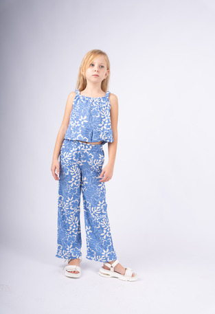 EBITA trouser set in roux blue with floral print.