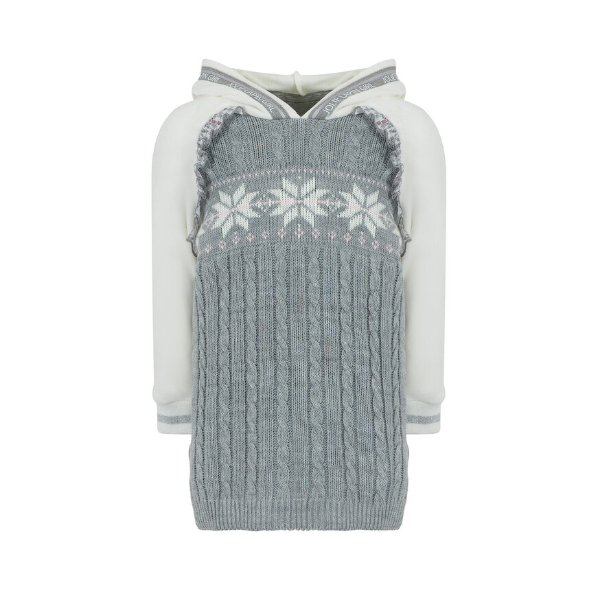 LAPIN HOUSE knitted dress in off-white and gray colors with a hood.