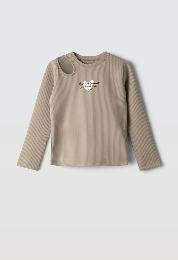 Μπλούζα ΕΒΙΤΑ, βαμβακερή ριπ, σε μπεζ χρώμα.