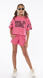 EBITA shorts set in pink color with print on the sleeves.
