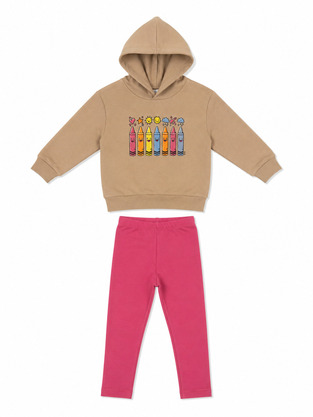 TRΑX leggings set in beige and fuchsia.