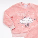 TRAX fleece pajamas in pink with applique embroidery on the front.