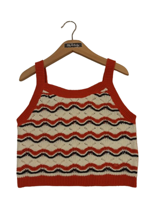 LOSAN knitted top in ecru with brown.