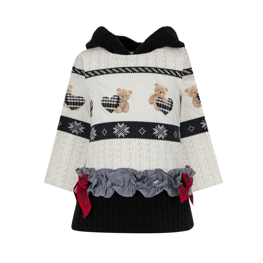 LAPIN dress with hood and knitted details.