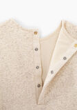 Ikks dress, light beige soft sweatshirt on top with gold pleated trim.