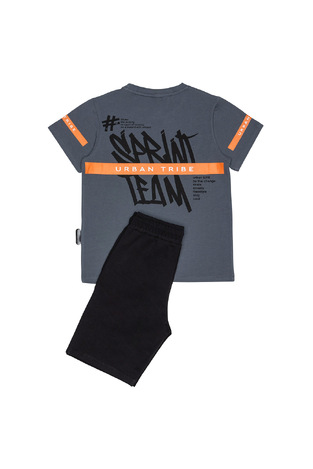 SPRINT blouse and bermuda shorts set in anthracite with black.