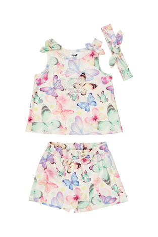 SPRINT shorts set with all-over butterfly print and matching hair band.