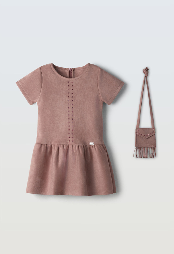 Φόρεμα ΕΒΙΤΑ με ασορτί τσαντάκι σε ροζ σκούρο χρώμα.