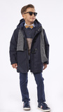 HASHTAG navy blue montgomery coat with scarf.