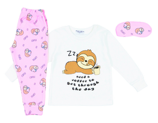 Πιτζάμα HOMMIES με τύπωμα "COFFEE" και ασορτί μάσκα ύπνου.