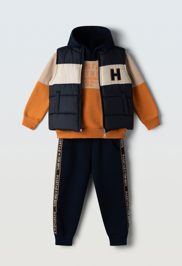 Σετ φόρμας 3 τεμ. HASHTAG σε μπλε χρώμα με αμάνικο γιλέκο.