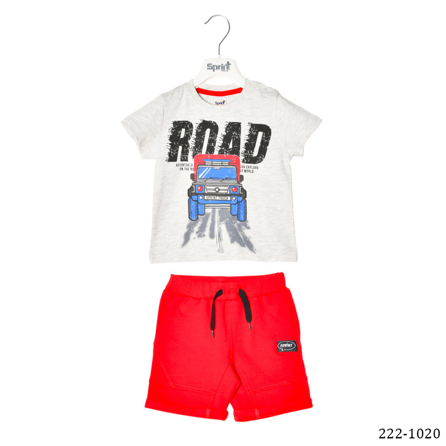 Set of SPRINT shorts, jeep print top and red shorts.