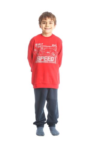 DREAMS pajamas in red with embossed print. 