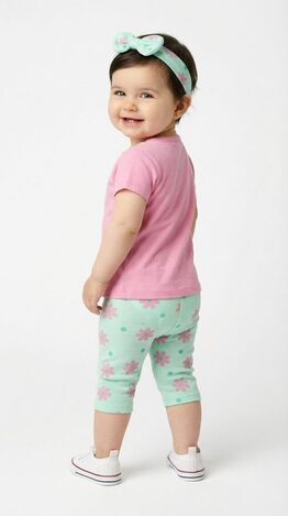 Σετ κολάν TRAX σε χρώμα ροζ με τιρκουάζ και ασορτί κορδέλα μαλλιών.