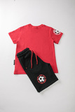 SPRINT shorts set in red color with football player print.
