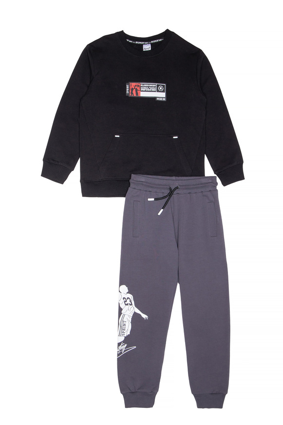 Εποχιακό σετ φόρμας SPRINT με στρογγυλή λαιμόκοψη σε μαύρο και γκρι χρώμα.