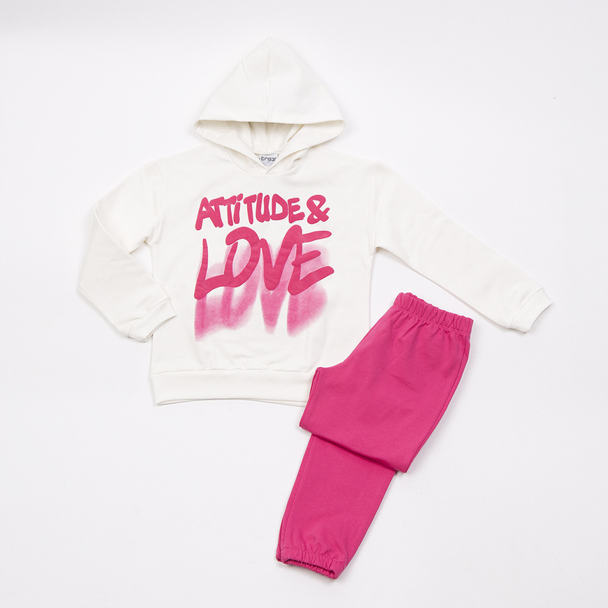 Σετ φόρμας TRAX με κουκούλα σε εκρού-φούξια χρώμα.