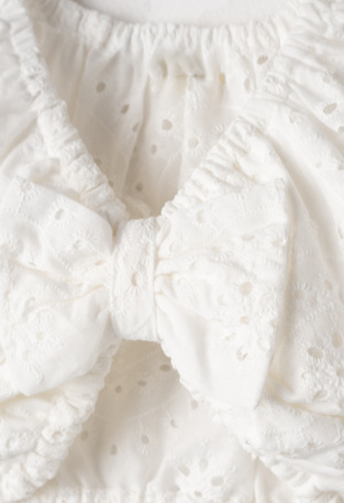 EVITA denim shorts set in soft ecru color.