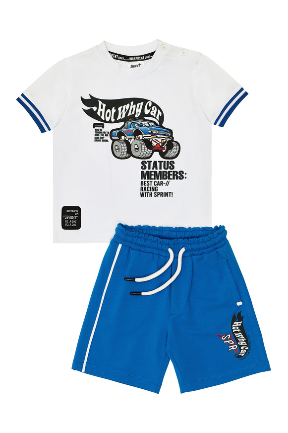Σετ μπλούζα κοντομάνικη με βερμούδα SPRINT, σε λευκό με μπλε ρουά χρώμα.