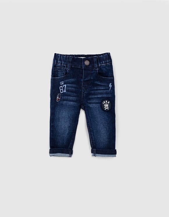 IKKS blue stonewashed jeans with patch.