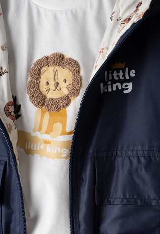 Σετ 3 τεμ. HASHTAG, εποχιακό μπουφάν σε χρώμα μπλε σκουρό, μπλούζα και παντελόνι.