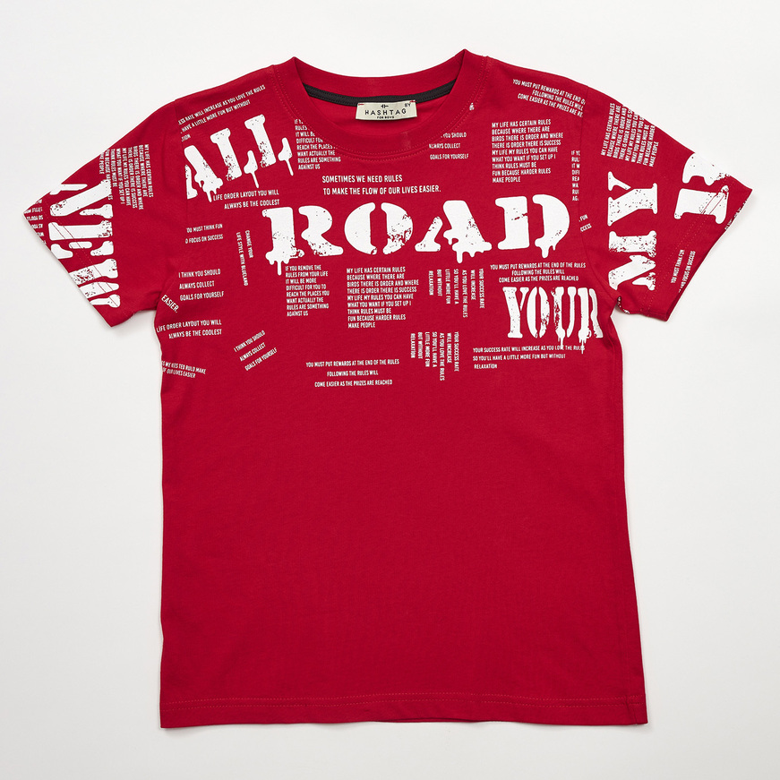 HASHTAG T-shirt in red color with print.