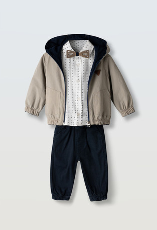 Σετ 3 τεμ. HASHTAG,εποχιακό μπουφάν, πουκάμισο με παπιγιόν και παντελόνι.