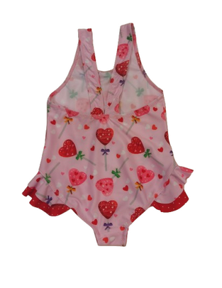 CROOLita one-piece swimsuit in light pink with all-over heart print.