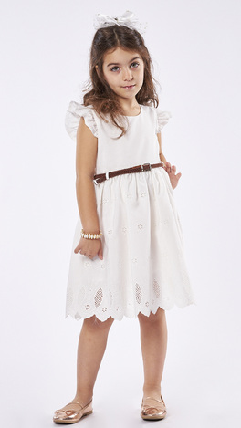 EBITA dress in white color with ruffles on the sleeves.