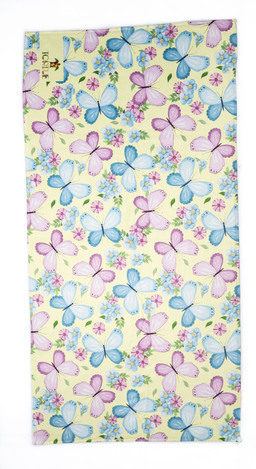 Beach towel TORTUE 140 X 70 cm. in yellow color with butterfly print.