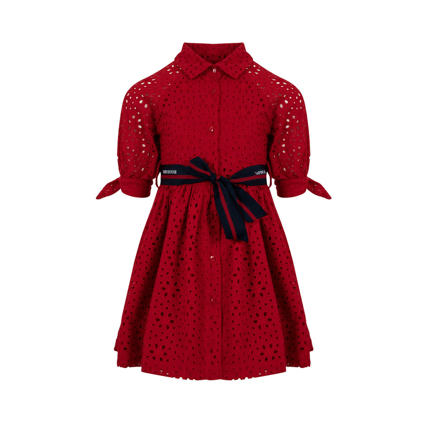 Φόρεμα LAPIN HOUSE σε κόκκινο χρώμα με all over κιπούρ δαντέλα .