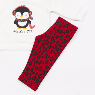 TRAX leggings set in ecru and red with matching ribbon.