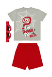 Σετ μπλούζα κοντομάνικη με βερμούδα SPRINT, σε χρώμα γκρι με κόκκινο, διαθέτει ασορτί μάσκα.