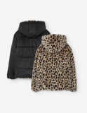 Μπουφάν- γουνάκι LOSAN σε μαύρο και μπεζ χρώμα με animal print.