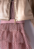 EBITA dress set in pink color with leather jacket.