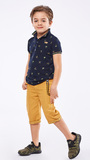 HASHTAG bermuda set, pique polo shirt with collar and bermuda shorts in mustard color.
