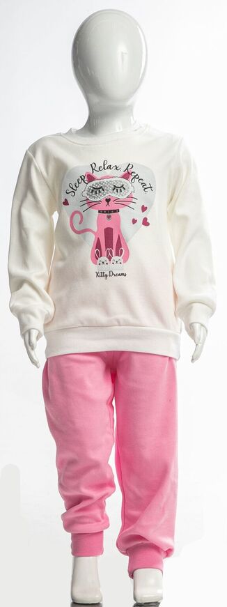 DREAMS pajamas in white color with embossed kitten print.