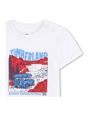 TIMBERLAND short-sleeved shirt, in white, with print on the front.