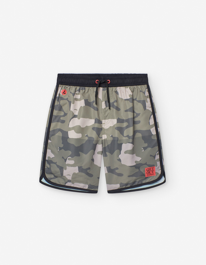 Μαγιό βερμούδα LOSAN με τύπωμα παραλλαγής σε χρώμα λαδί.