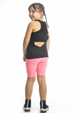 JOYCE leggings set, black sleeveless top with "run" print on the front and pink cycling leggings.