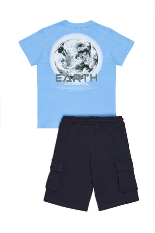 Sprint blouse and bermuda shorts set, in light blue-anthracite color.