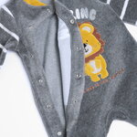 CHICCO velor bodysuit in gray with a lion pattern.