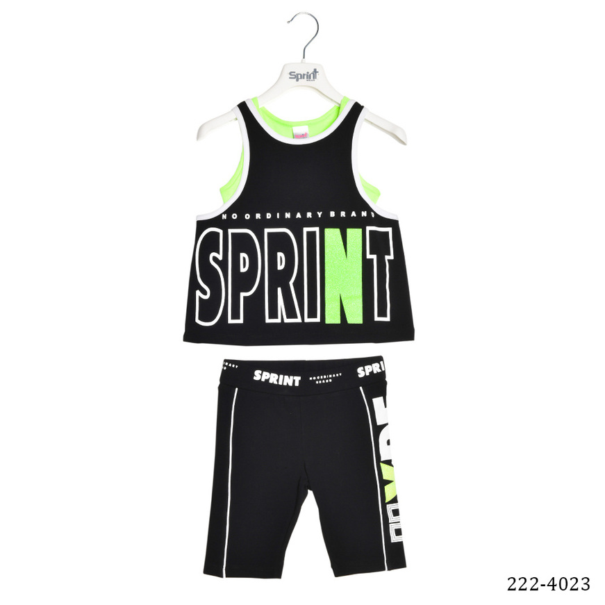 Set of 3 pcs. SPRINT, sleeveless top in black, bustier and cycling leggings.